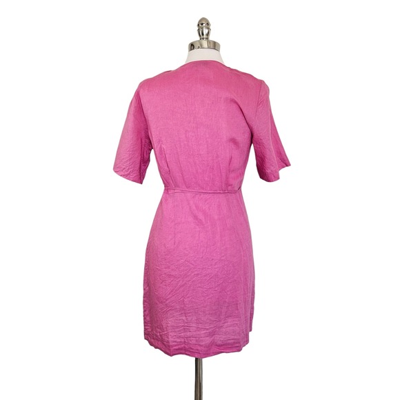 & Other Stories Stockholm Atelier Pink 100% Linen Wrap Mini Dress EUR 36 US 4 S - Picture 7 of 9